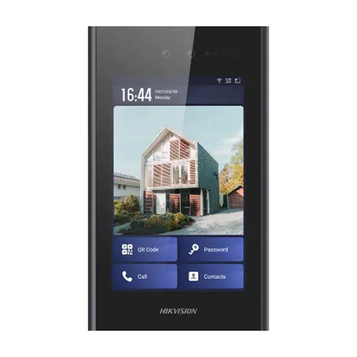 Videointerfon TCP/IP 8 inch touch screen control acces integrat cu detectie faciala card 13.56 MHz - Hikvision DS-KD9403-E6