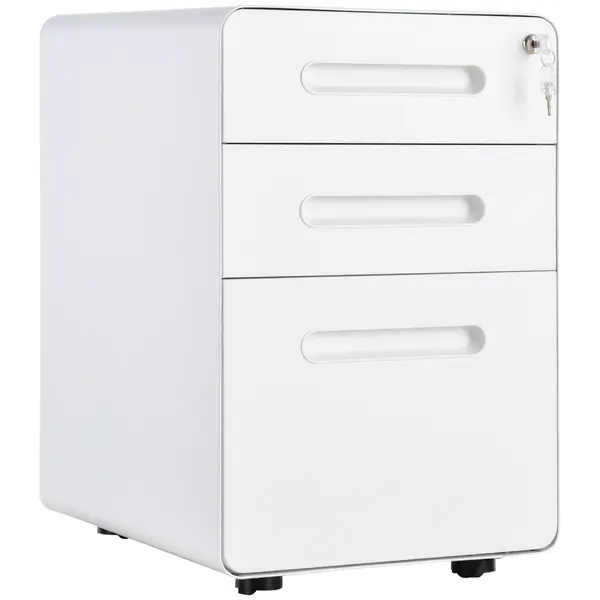 Vinsetto Caisson birou mobil și verrouillable cu 3 sertare pentru format A4, scrisori, legal, 39 x 48 x 59 cm, alb | Aosom Romania