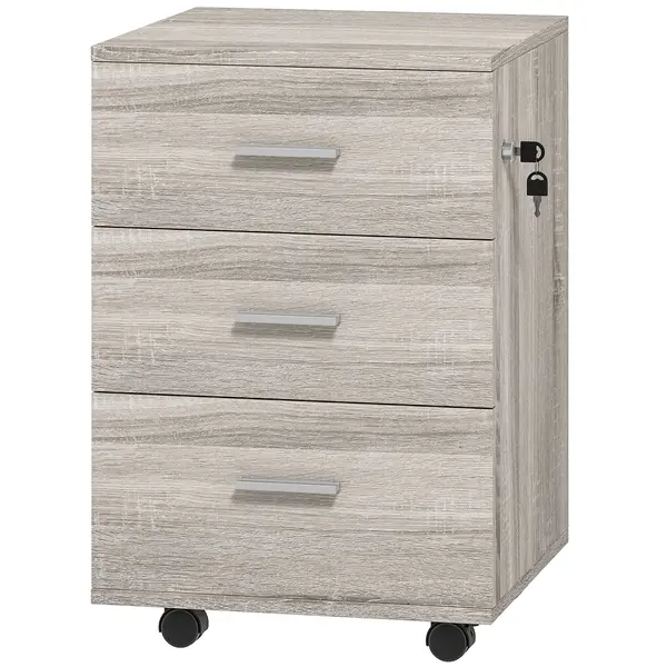 Vinsetto Comodă de birou cu 3 sertare Roți Încuietoare 2 Chei Arhivator Mobil pentru Studiu Living 40x40x61,5 cm Gri | Aosom Romania