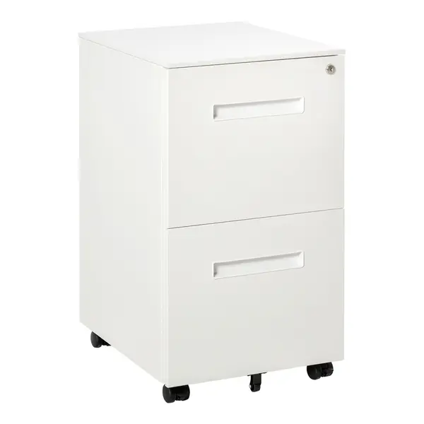 Vinsetto Dulap Birou Mobil, cu sertare, Organizator Documente cu Blocare, Oțel, 39x48x67cm, Alb | Aosom Romania