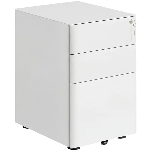 Vinsetto Fiset Metalic cu 3 Sertare și Sistem de Blocare, Mobilier de Birou pe Roti, 39x48x59cm, Design Compact, Alb | Aosom Romania