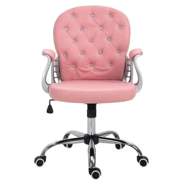 Vinsetto Fotoliu de birou, Ergonomic Fotoliu de birou cu Suport pentru Brațe, Spătar Căptușit, Reglabil în Înălțime Fotoliu de calculator cu Piele Ecologică, Scaun Rotativ pentru Acasă sau Birou, Roz | Aosom Romania