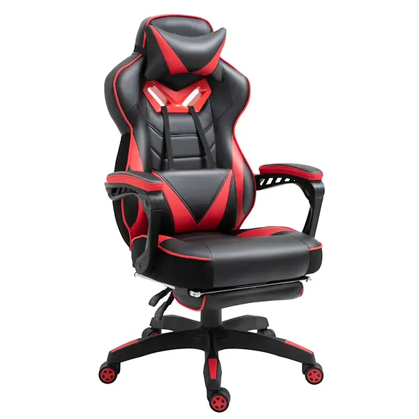 Vinsetto Fotoliu gaming Ergonomic, Fotoliu de birou confortabil cu Suport pentru picioare, Suport pentru cap și pernă lombară, Înălțime reglabilă, negru și roșu | Aosom Romania