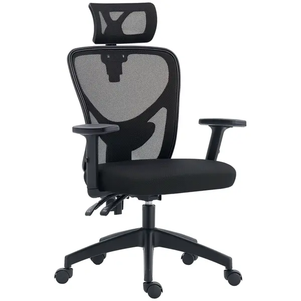 Vinsetto Scaun Birou Ergonomic, Scaun Ergonomic cu Suport Lombar si Tetiera, 66x61x106-116cm Negru | Aosom Romania