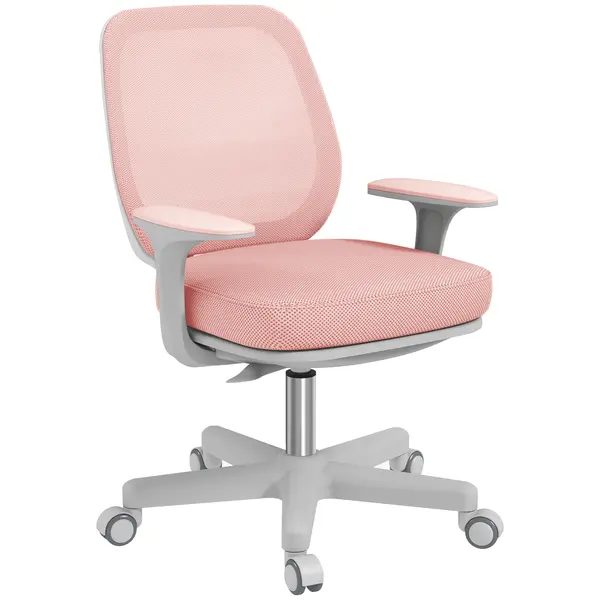 Vinsetto Scaun Birou Roz Respirabil cu Inaltime Reglabila Scaun Rabatabil cu 5 Roti cu Inclinare 55x48x82.5-94.5 cm | Aosom Romania