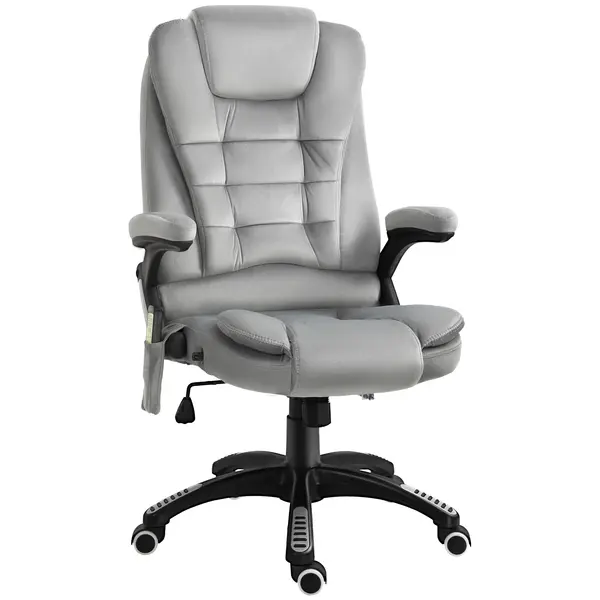 Vinsetto Scaun de birou cu masaj vibrator, Scaun ergonomic de birou cu funcție de încălzire, întindere, reglabil pe înălțime, scaun de director cu telecomandă, buzunar lateral, aspect de catifea, maro | Aosom Romania