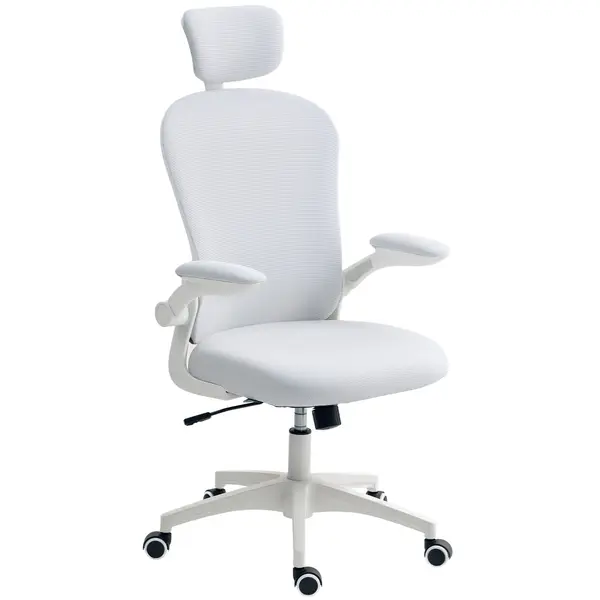 Vinsetto Scaun de birou din plasă cu spătar înalt tetieră reglabilă suport lombar 4D 62x64x120 cm Alb | Aosom Romania