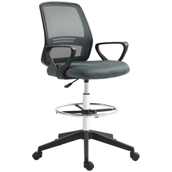 Vinsetto Scaun de birou ergonomic cu brațe și inel reglabil pentru picioare, plasă gri | Aosom Romania