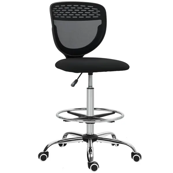 Vinsetto Scaun de birou ergonomic din plasă, scaun de desen, înălțime și suport pentru picioare reglabile, 59 x 59 x 106-126 cm, negru | Aosom Romania