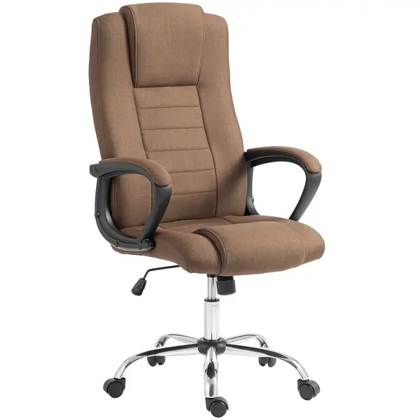 Vinsetto Scaun de Birou Ergonomic Inclinabil și Rotativ în Țesătură cu Aspect de In cu Tetieră, Maro | Aosom Romania