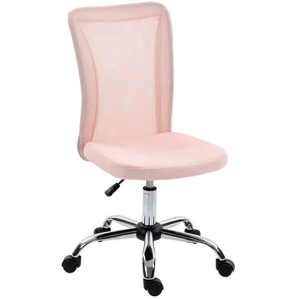 Vinsetto Scaun de Birou Ergonomic, Rotativ, fără Brațe, din Plasă Respirabilă, Înălțime Reglabilă, Roz | Aosom Romania