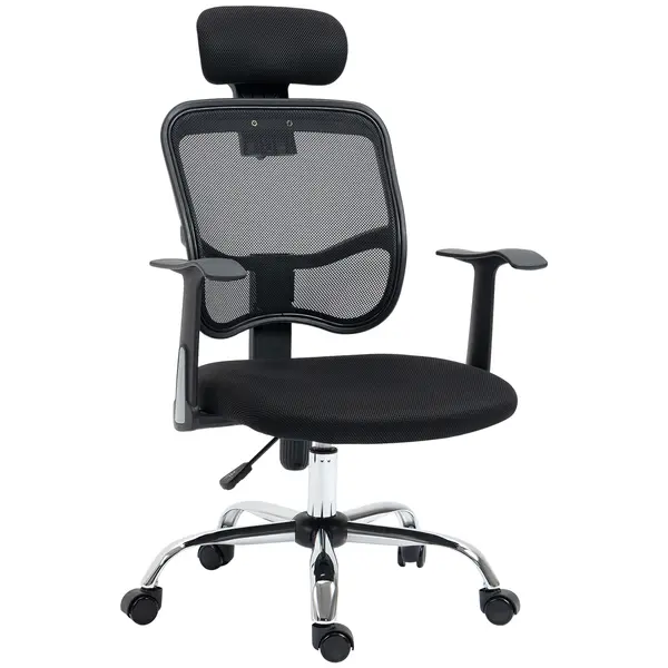 Vinsetto Scaun de Birou Ergonomic și Reglabil cu Tetieră, Negru | Aosom Romania