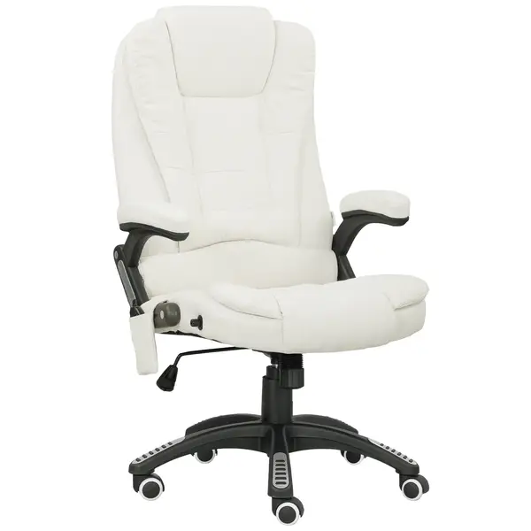Vinsetto Scaun de Birou Reclinabil cu Masaj, Înălțime Reglabilă, Telecomandă, Textil cu Aspect de In, Crem | Aosom Romania