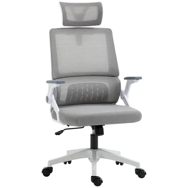 Vinsetto Scaun de birou reglabil material plasa din poliester spatar ergonomic inclinabil pivotant Gri | Aosom Romania