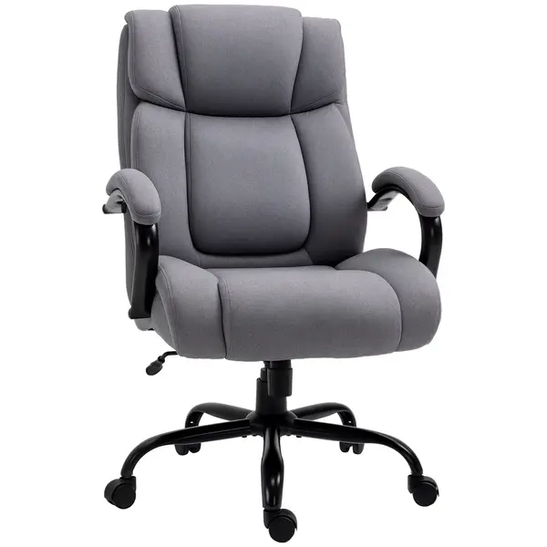 Vinsetto Scaun de birou, Scaun de șef ergonomic, Scaun de birou căptușit cu brațe, Scaun rotativ cu înălțime reglabilă și funcție de legănare, aspect de in, rezistent până la 220 kg, Gri deschis | Aosom Romania