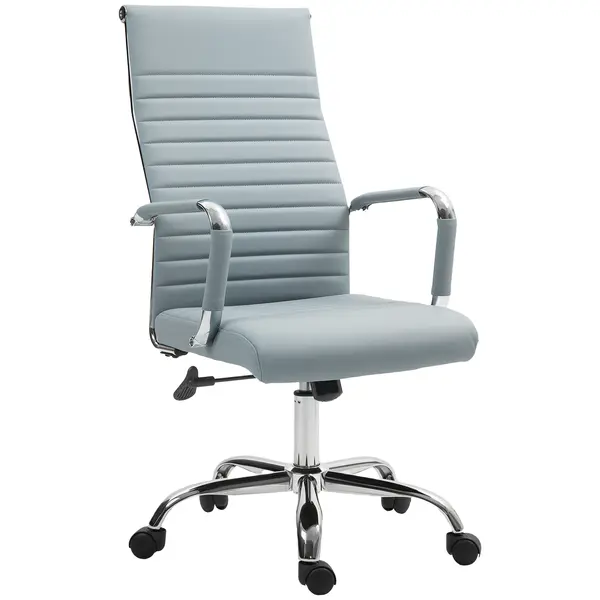 Vinsetto Scaun de birou, scaun rotativ cu functie de balansare, reglabil pe inaltime, piele artificiala, pana la 120 kg, Gri deschis | Aosom Romania