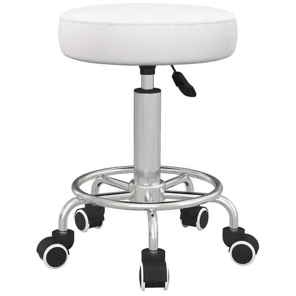 Vinsetto Scaun de salon, reglabil pe înălțime, piele ecologică, până la 110 kg, Ø42x50-64H cm, Alb | Aosom Romania