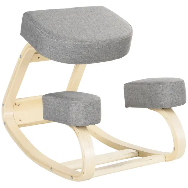 Vinsetto Scaun ergonomic din lemn cu perna captusita din spuma de cauciuc, 51x69x58, Gri | Aosom Romania