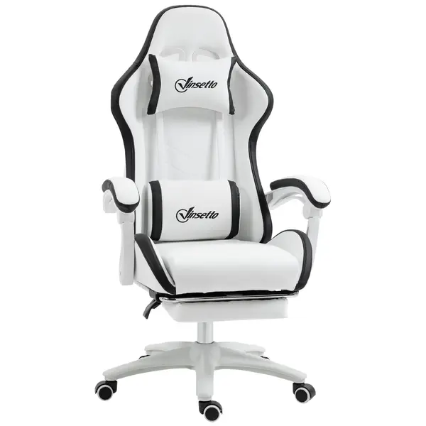 Vinsetto Scaun Gaming Reglabil pe Înălțime, Rabatabil și cu Suport pentru Picioare, Alb | Aosom Romania