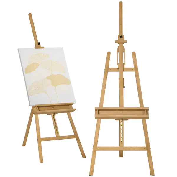 Vinsetto Sevalet pentru Pictura Pliabil din Lemn de Fag cu Inaltime si Inclinare Reglabile, 65x110x180-235 cm, Lemn natur | Aosom Romania