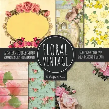 Vintage Floral Scrapbook Paper Pad 8x8 Scrapbooking Kit for Papercrafts, Cardmaking, DIY Crafts, Flower Background, Vintage Design/***