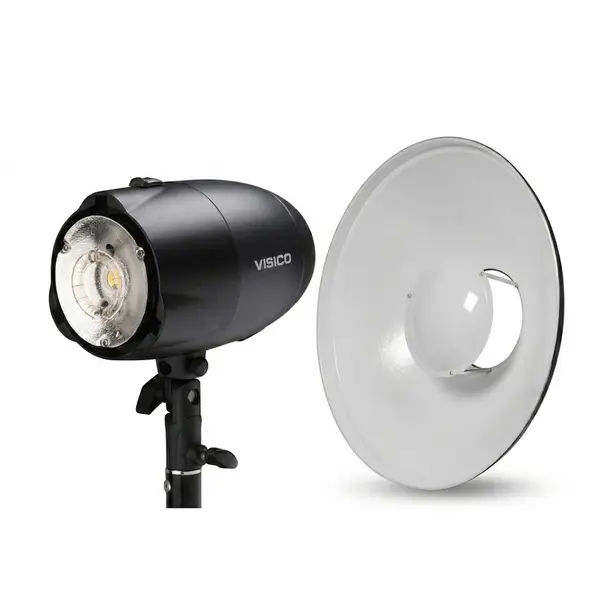 Visico Kit Visico RF-405C Beauty Dish Bowens 40.5cm (Negru/Alb) + Blit Visico VL-200 II PLUS 200W