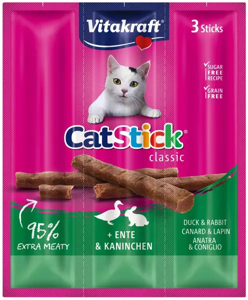 VITAKRAFT Baton Mini Recompense pentru pisici, cu Iepure şi Raţă 3 bucăţi, 18g