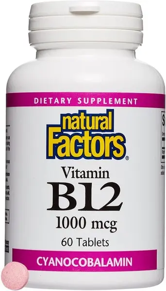 Vitamin B12 Cyanocobalamin, 1000 mcg, 60 tablete, Natural Factors