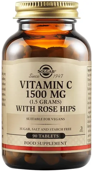 Vitamin C with Rose Hips, 1500 mg, 90 tablete, Solgar