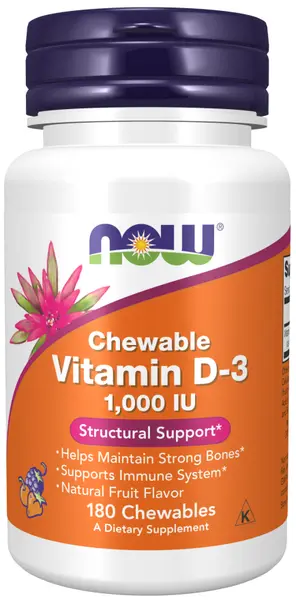 Vitamin D-3 1000 IU, 180 comprimate masticabile, Now