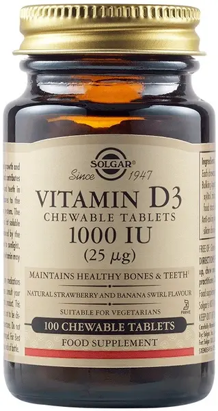 Vitamin D3, 1000 IU, 100 comprimate masticabile