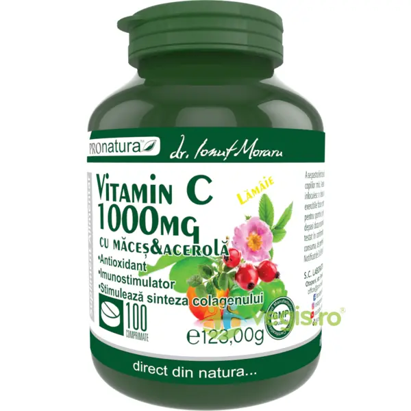 Vitamina C 1000mg cu Macese si Acerola (Aroma de Lamaie) 100cpr