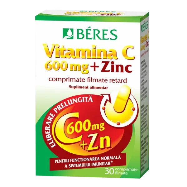 Vitamina C 600 mg + Zinc, Beres Pharmaceuticals | 30 comprimate