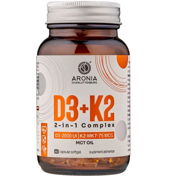 Vitamina D3+K2, 2 in 1 Complex — 2 vitamine esențiale, cu absorbție optimă, pentru sănătatea oaselor, dinților și mușchilor
