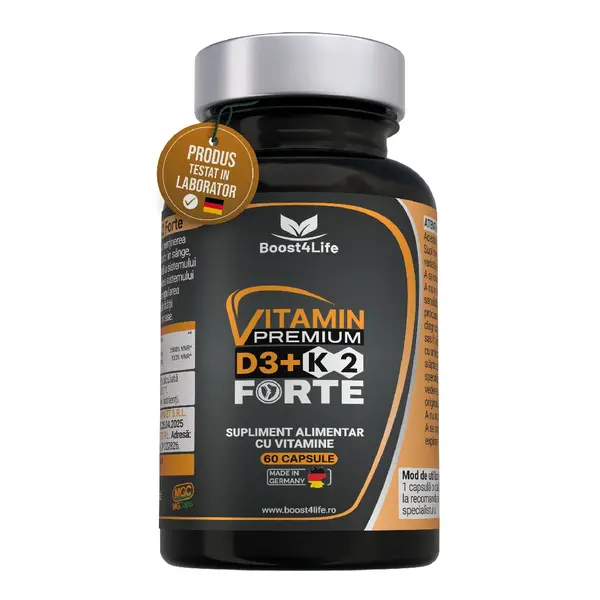 Vitamina D3+K2 Premium Forte (5000 UI), MGCaps®, 60 capsule vegetale, Boost4Life