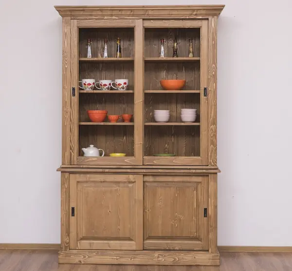 Vitrina bucatarie cu 2 usi glisante BAS + 2 usi sticla glisante SUP cu finisaj Walnut Waxed