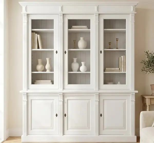 Vitrina cu 3 usi BAS + 3 usi sticla SUP, Colectia Directoire cu finisaj White