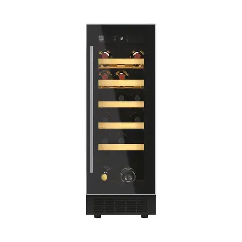 Vitrina de vinuri Hoover HWCB 30/1, Capacitate 20 sticle, O zona de racire, Rafturi lemn, Control electronic, Display, Iluminat interior LED, H 81.3 cm (Negru)