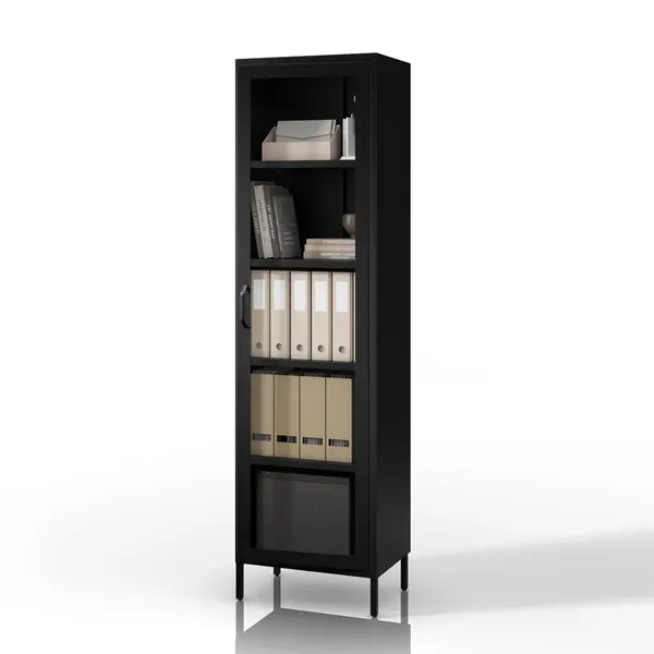 Vitrina din sticla neagra pentru living, din metal, pe picioare LUIGI Modern 500 x 1800 x 350 mm Vitrină din sticlă neagră pentru living, din metal, pe picioare LUIGI Modern 500 x 1800 x 350 mm