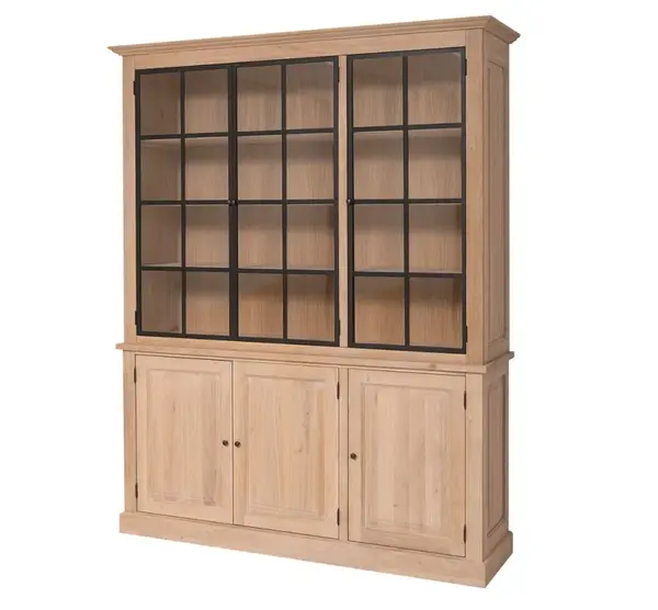 Vitrina eleganta din stejar, cu 3 usi BAS + 3 usi sticla SUP - Culoare_P035 - ULEIAT cu finisaj Uleiat
