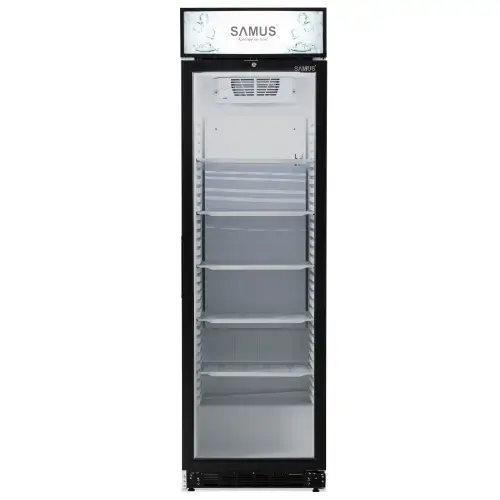 Vitrina frigorifica Samus VS380D, 346 l, 5 rafturi ajustabile, Clasa D, Lumina LED (Alb/Negru)