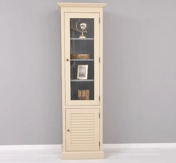 Vitrina ingusta, 1 usa + 1 usa sticla, Colectia Shutter cu finisaj Ficelle / Slate Grey