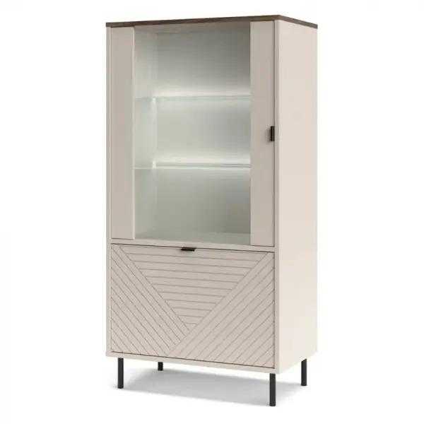 Vitrina joasa EVO, 2 usi, geam, casmir + stejar castello, 68,4x40x135,2 cm