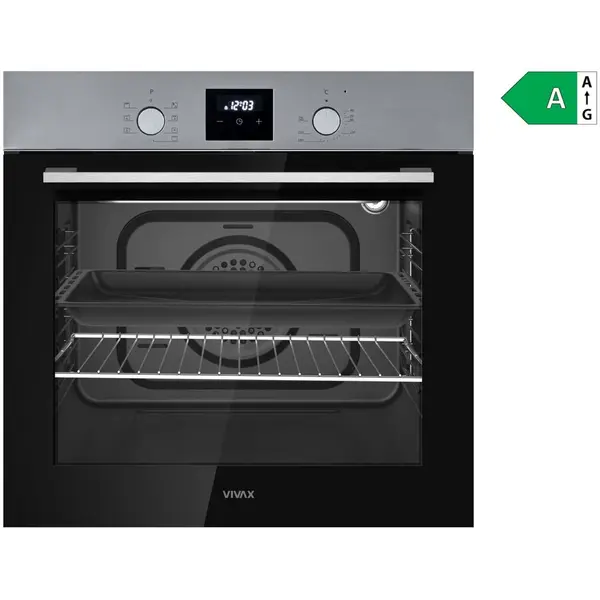 VIVAX Cuptor incorporabil Vivax BO-808BFD X, Electric, Clasa A, 80 l, 7 programe + Lumina, Grill, Convectie, Dezghetare, 2500W, Afisaj LCD digital, Timer, Child Lock, Butoane PiPo, Iluminare, Ventilatie tangentiala de racire, Usa dubla din sticla, Inox