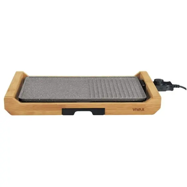 VIVAX Gratar electric Vivax, EG-4020B, suprafata gatire neteda si striata, temperatura reglabila, tava scurgere detasabila, putere 1800W, carcasa bambus