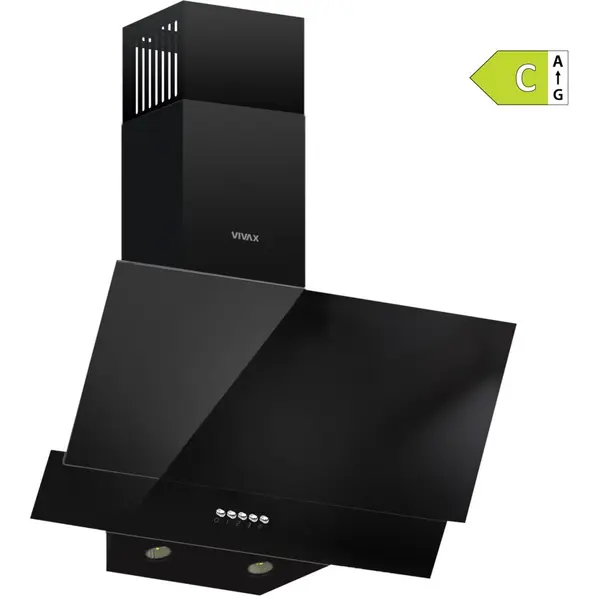 VIVAX Hota decorativa Vivax CHO‑60CSD100T GB, 59,6 cm, 100 W, 1 motor, 3 trepte de putere, filtru aluminiu lavabil, iluminare LED, Sticla Neagra
