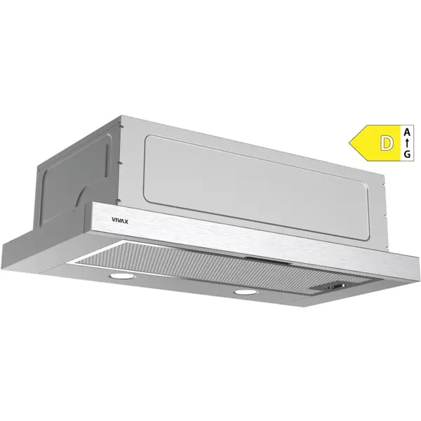 VIVAX Hota telescopica Vivax CHO‑60PT100T X, 59,5 cm, 100 W, 2 trepte, filtru aluminiu lavabil, iluminare LED, Inox