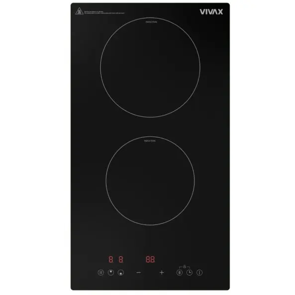 VIVAX Plita incorporabila domino VIVAX BH-02MIN, Inductie, Doua zone de gatit, Boost, Control touch, Timer, 3500 W, Timer digital, Protectie copii, Indicator caldura reziduala, Sticla securizata, 30 cm, Negru
