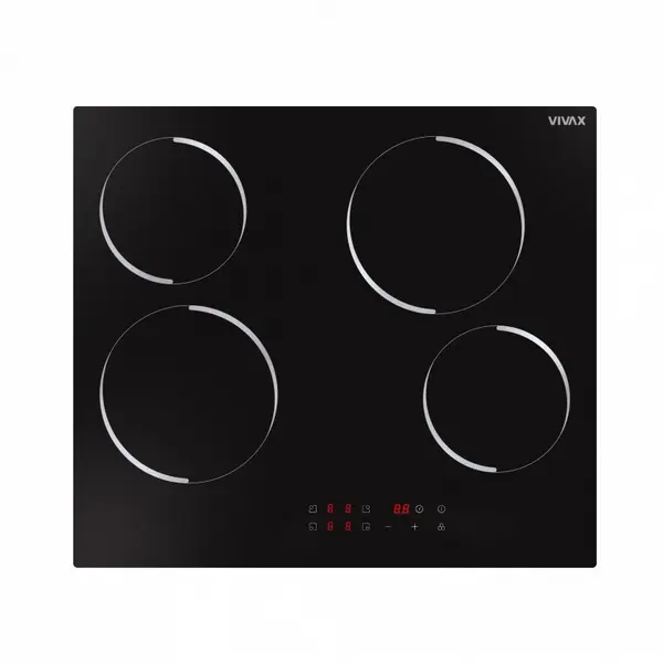 VIVAX Plita incorporabila VIVAX BH-04MVC, Vitroceramica, Patru zone de gatit, Boost, Control touch, Timer, Putere maxima 8000 W, Timer digital, Setari putere in 9 trepte, Indicator caldura reziduala, Sticla securizata, 60 cm, Negru