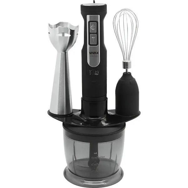 VIVAX Set blender 3 in 1 Vivax HBS-500X, 500W, 0.6l, 2 viteze, Turbo, lama otel inoxidabil, maner detasabil, tel, suport accesorii, Negru/Argintiu